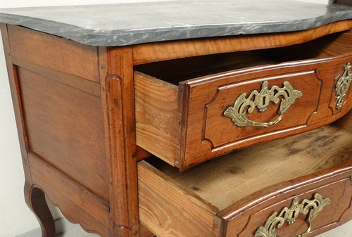 Commode Sauteuse Provençale Noyer Sculpté Marbre Gris Bronze Doré XVIIIème