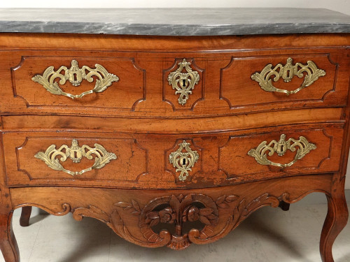 Commode Sauteuse Provençale Noyer Sculpté Marbre Gris Bronze Doré XVIIIème