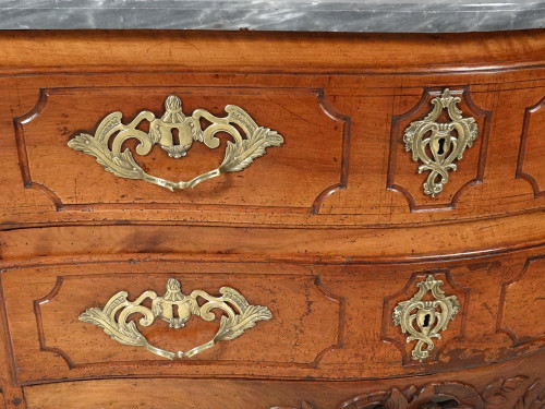 Commode Sauteuse Provençale Noyer Sculpté Marbre Gris Bronze Doré XVIIIème