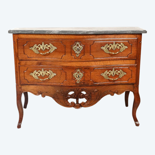 Commode Sauteuse Provençale Noyer Sculpté Marbre Gris Bronze Doré XVIIIème