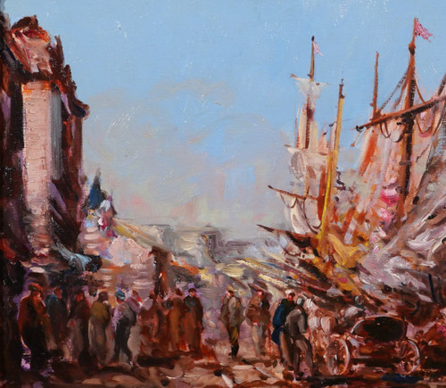 Charles PECRUS (att. to) 1826-1907 Boote im Hafen, Normandie, Gemälde