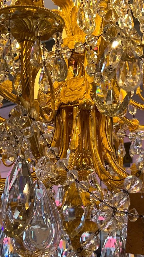 Grand Lustre En Bronze Doré Et Cristal D’époque Napoléon III
