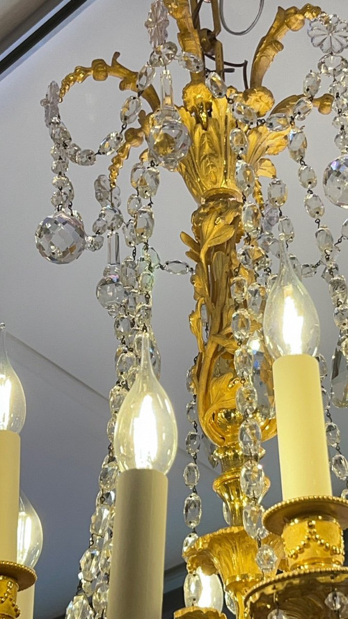 Grand Lustre En Bronze Doré Et Cristal D’époque Napoléon III
