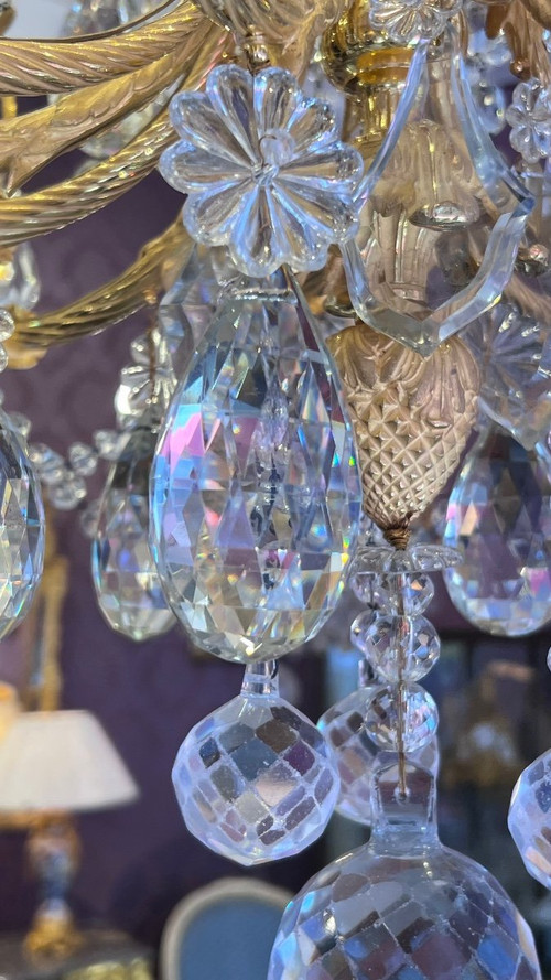 Grand Lustre En Bronze Doré Et Cristal D’époque Napoléon III