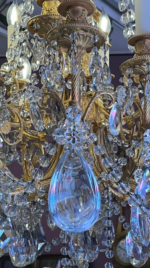 Grand Lustre En Bronze Doré Et Cristal D’époque Napoléon III