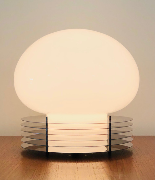Lampe à poser en inox et verre opalin par Tronconi Illuminazione, Italie années 70 