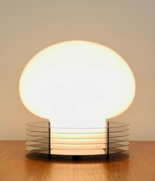 Lampe à poser en inox et verre opalin par Tronconi Illuminazione, Italie années 70 