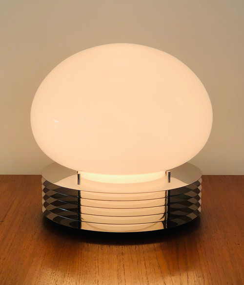 Lampe à poser en inox et verre opalin par Tronconi Illuminazione, Italie années 70 