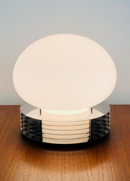 Lampe à poser en inox et verre opalin par Tronconi Illuminazione, Italie années 70 