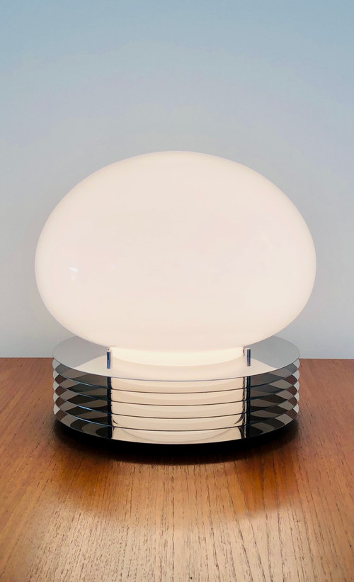 Lampe à poser en inox et verre opalin par Tronconi Illuminazione, Italie années 70 