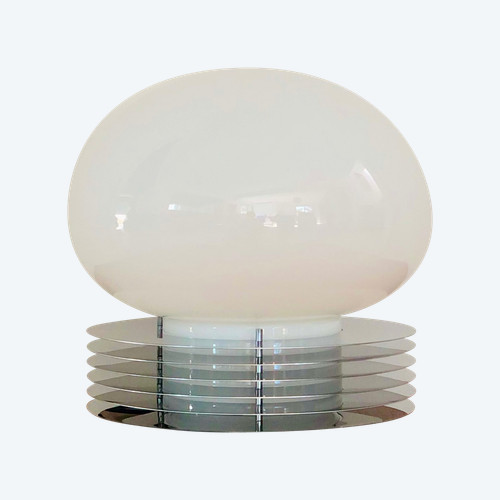 Lampe à poser en inox et verre opalin par Tronconi Illuminazione, Italie années 70 