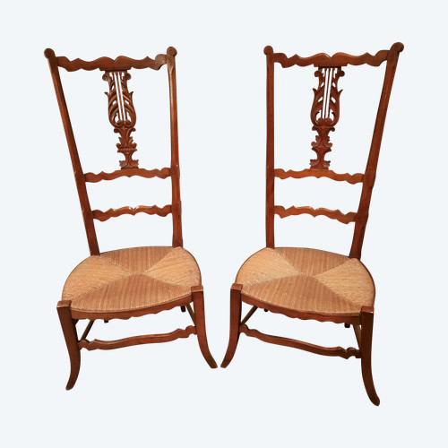 Pair of low cherry changing chairs from the 19th century.