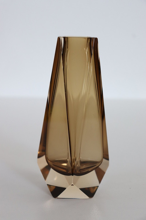 Murano Art Glass Smoked Amber Vase by Alessandro Mandruzzato, 1960s