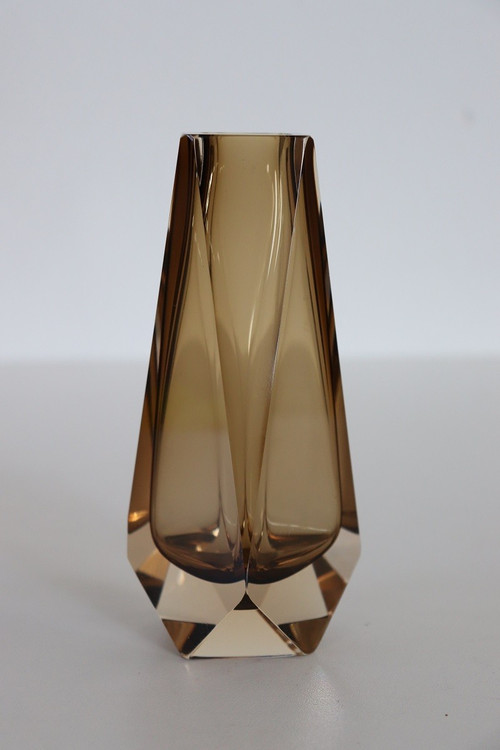 Murano Art Glass Smoked Amber Vase by Alessandro Mandruzzato, 1960s