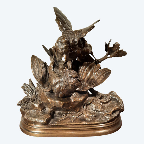 Bronze sculpture representing two birds, signed J. Moigniez from the 19th century.