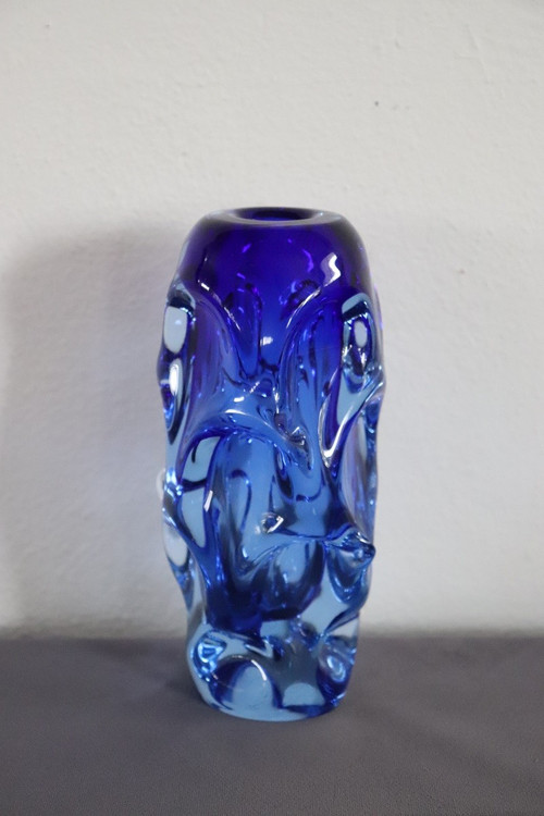 Art Glass Blue Vase in Blown Glass attributed to Börne Augustsson, 1940s