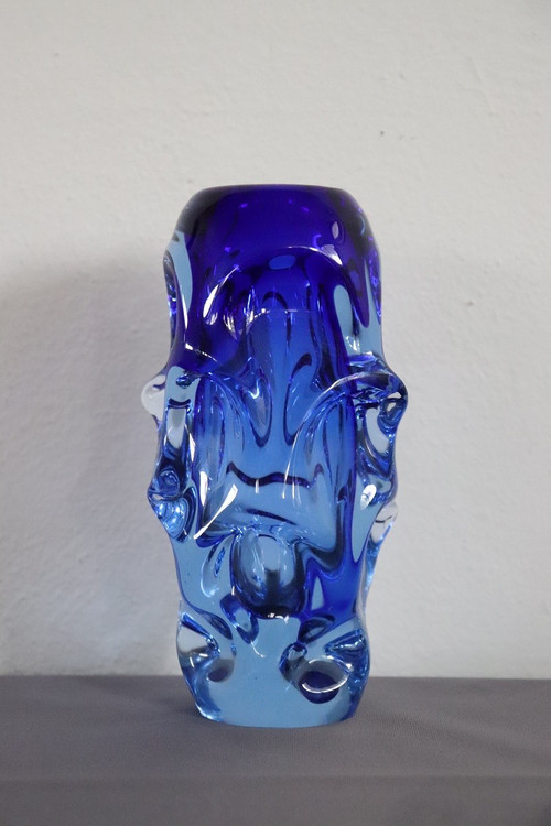 Art Glass Blue Vase in Blown Glass attributed to Börne Augustsson, 1940s