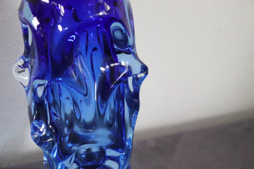 Art Glass Blue Vase in Blown Glass attributed to Börne Augustsson, 1940s