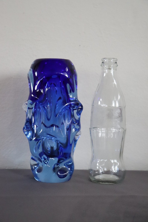 Art Glass Blue Vase in Blown Glass attributed to Börne Augustsson, 1940s