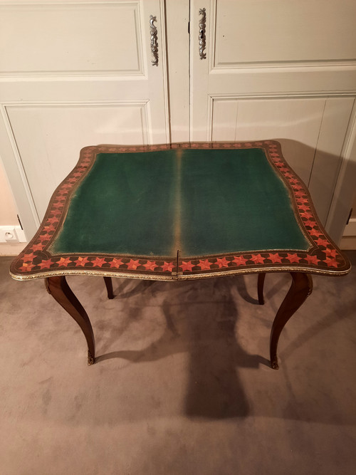 Table à jeu en marqueterie d’époque Napoléon III.