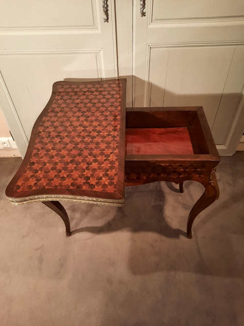 Table à jeu en marqueterie d’époque Napoléon III.