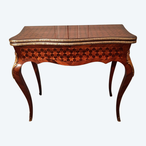Table à jeu en marqueterie d’époque Napoléon III.