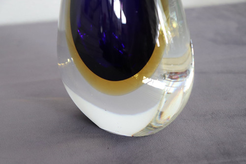 Vaso in vetro di Murano blu e giallo di Formia, anni '70