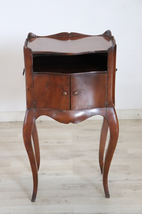 Antique Italian Nightstand in Solid Walnut Wood 