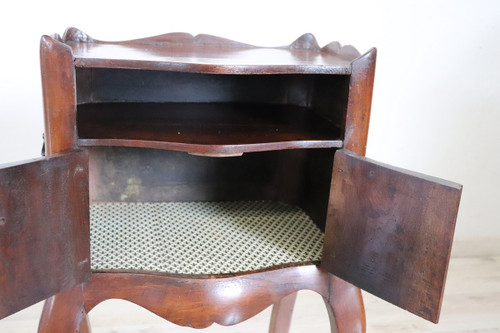 Antique Italian Nightstand in Solid Walnut Wood 