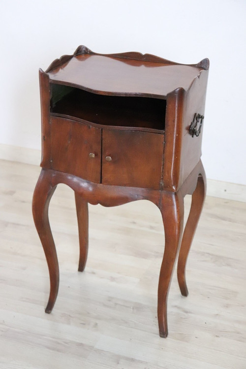 Antique Italian Nightstand in Solid Walnut Wood 