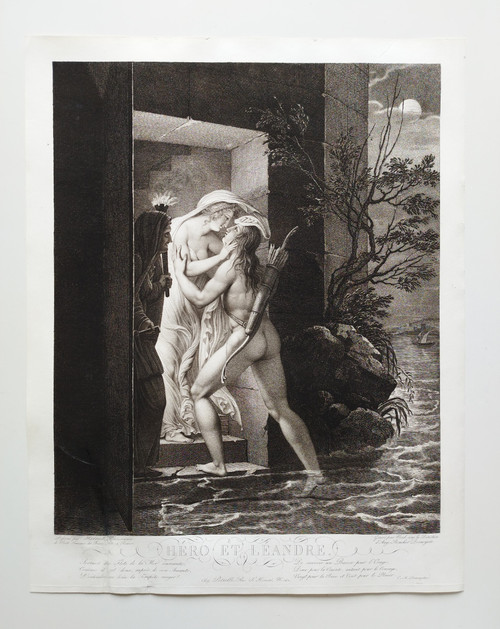 Etching Mythological Engraving Hero And Leander By Noël  19th C Old Print