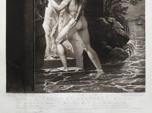 Etching Mythological Engraving Hero And Leander By Noël  19th C Old Print