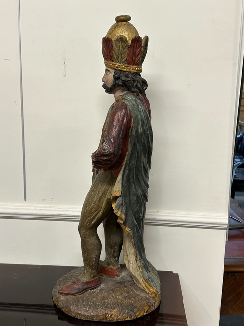 Sculpture En Bois Polychrome XVIIIème - Roi Mage - Sculpture Religieuse 