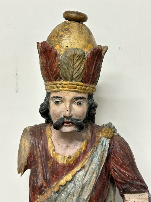 Sculpture En Bois Polychrome XVIIIème - Roi Mage - Sculpture Religieuse 