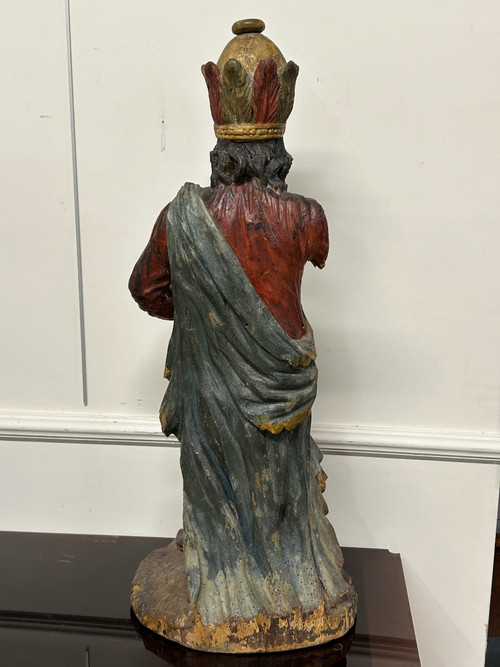 Sculpture En Bois Polychrome XVIIIème - Roi Mage - Sculpture Religieuse 