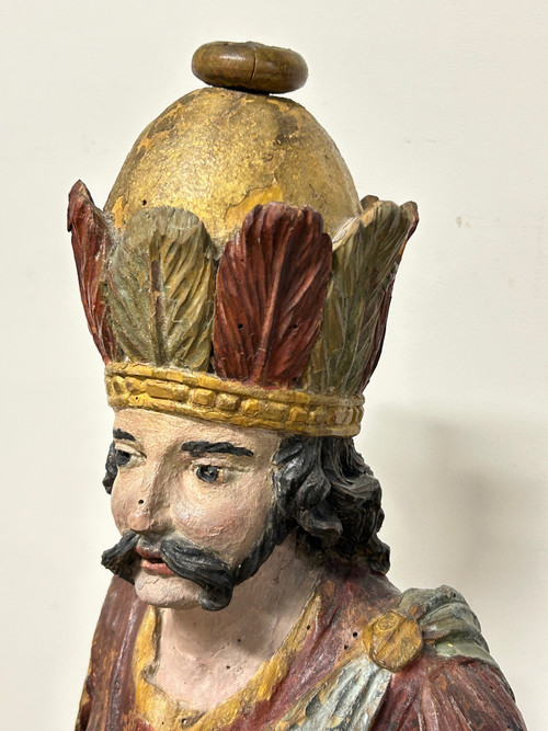 Sculpture En Bois Polychrome XVIIIème - Roi Mage - Sculpture Religieuse 