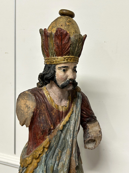 Sculpture En Bois Polychrome XVIIIème - Roi Mage - Sculpture Religieuse 