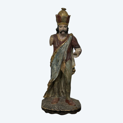 Sculpture En Bois Polychrome XVIIIème - Roi Mage - Sculpture Religieuse 