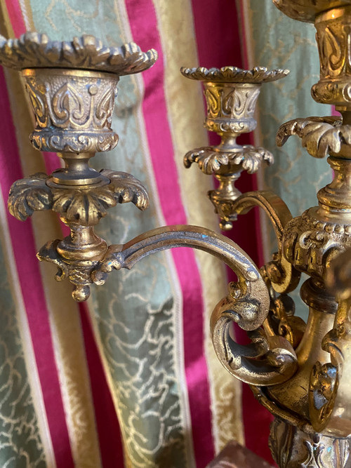  Beautiful solid bronze candlestick in Louis XV style from the N. III period gilded with mercury with 6 branches