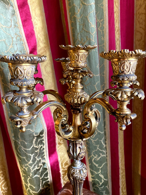  Beautiful solid bronze candlestick in Louis XV style from the N. III period gilded with mercury with 6 branches