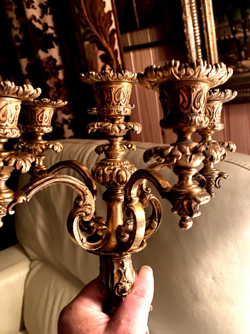  Beautiful solid bronze candlestick in Louis XV style from the N. III period gilded with mercury with 6 branches