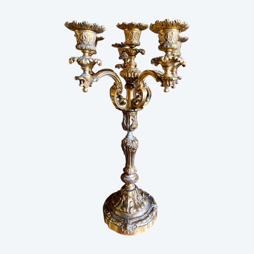  Beautiful solid bronze candlestick in Louis XV style from the N. III period gilded with mercury with 6 branches
