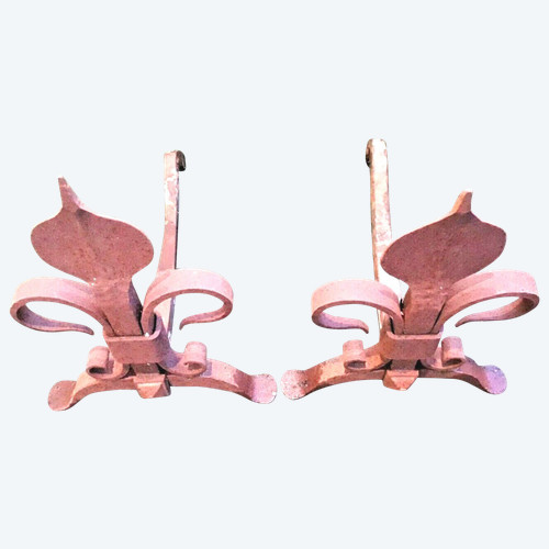 pair of fleur de lys andirons