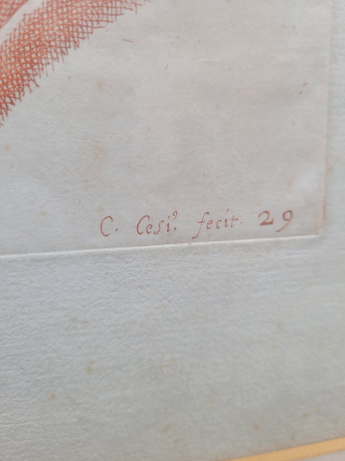 Coppia di incisioni nello stile della sanguigna (gesso rosso) 