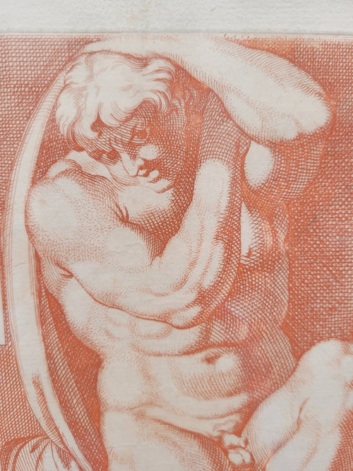 Coppia di incisioni nello stile della sanguigna (gesso rosso) 