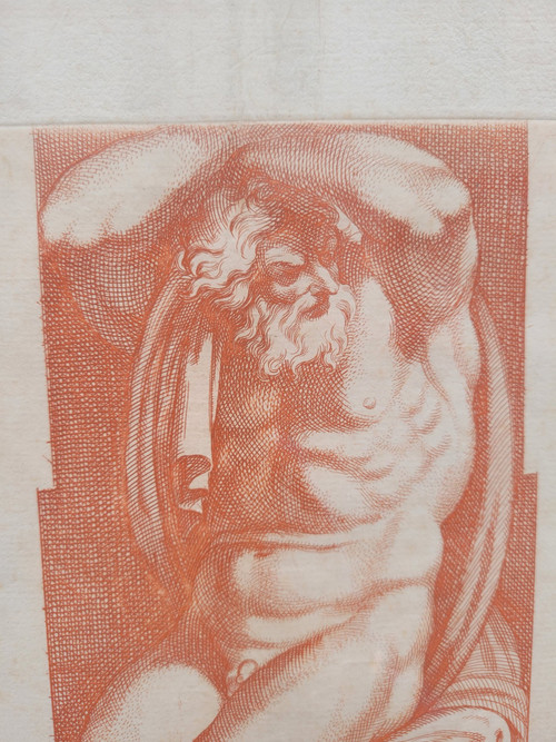 Coppia di incisioni nello stile della sanguigna (gesso rosso) 