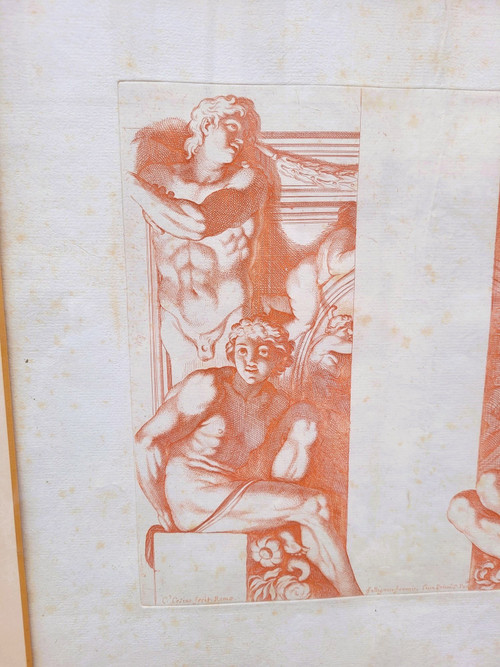 Paire de gravures à la manière des sanguines 