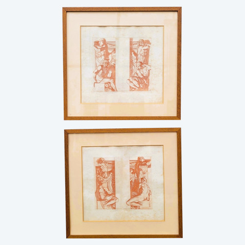 Paire de gravures à la manière des sanguines 