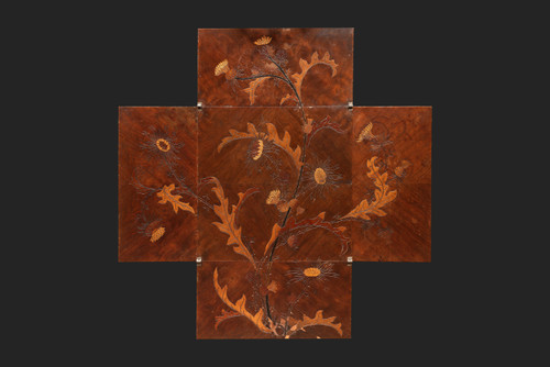 Game Table in Walnut and Veneer Marquetry with Floral Thistle Decoration (c. 1910) EMILE GALLE: