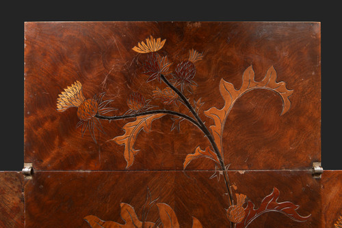 Game Table in Walnut and Veneer Marquetry with Floral Thistle Decoration (c. 1910) EMILE GALLE: